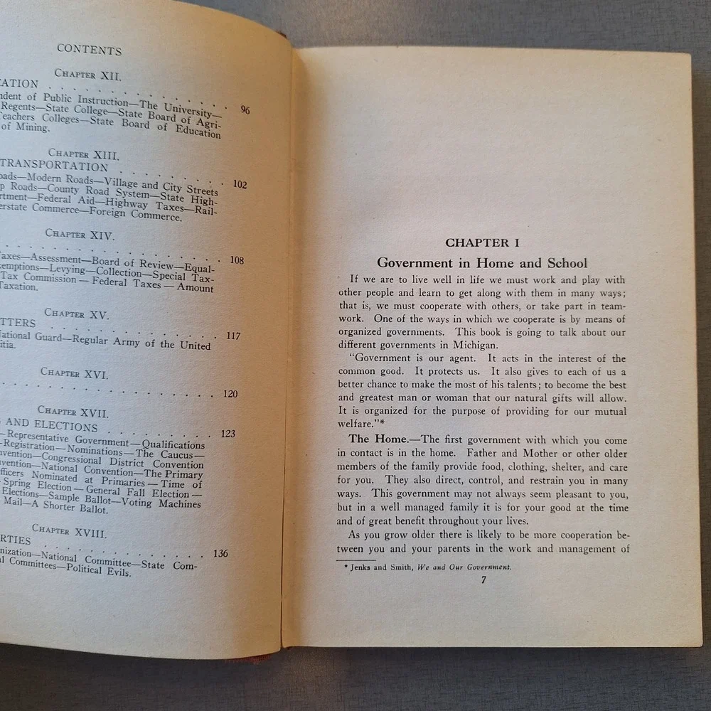Government of Michigan Book 1932 Claude S.‎ Larzelere History Textbook